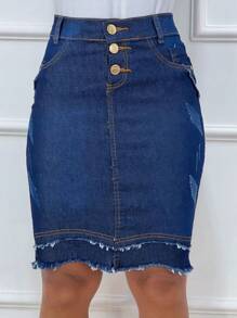 Women Denim Skirts - 深色水洗藍 - 查看 1