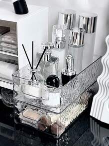 1 件轻奢透明化妆品收纳盒，适用于桌面，可堆叠篮子，护肤品收纳盒，面膜收纳盒，亚克力塑料盒，可堆叠，适用于假日海滩、浴室收纳、卧室收纳，大容量 - 波紋透明 - 查看 4