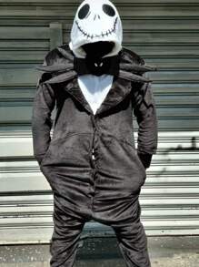 Unisex Adult Pajamas Pajamas Costume Skull Jak - Black and White - View 1