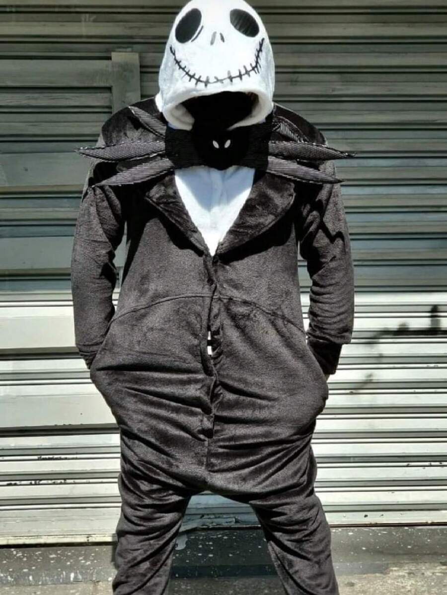 Unisex Adult Pajamas Pajamas Costume Skull Jak - Black and White - View 1