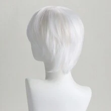 White 10 Inch Short Straight Hair Male Cosplay Synthetic Fiber Wig With Side Bangs And Fashionable Style For Role-Playing - trắng - Xem 4