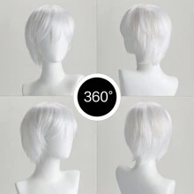White 10 Inch Short Straight Hair Male Cosplay Synthetic Fiber Wig With Side Bangs And Fashionable Style For Role-Playing - trắng - Xem 3