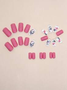 24入組可愛花卉設計中長方形假指甲，適用於學生和上班族的日常佩戴，壓克力假指甲美甲工具 - 彩色 - 查看 3