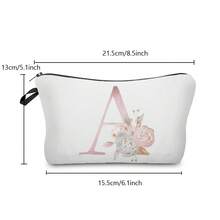簡約便攜圖案化妝包,帶拉鍊的旅行化妝收納袋,時尚化妝品洗漱袋,印有字母的手拿小袋,小袋 - 白色 - 查看 2