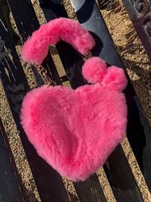 Túi xách lông thú hình trái tim mềm mại, túi đeo vai nhỏ gọn, có quai xích kim loại. Quà tặng Valentine tuyệt vời nhất cho bạn gái. Hoàn hảo để mua sắm, sử dụng hàng ngày, Túi xách nữ thu đông mới, Ví mùa thu đẹp nhất, Ví lông thú mới về, Quà tặng Valentine hoàn hảo cho cô ấy, Lựa chọn quà tặng Valentine tuyệt vời nhất từ trước đến nay, Kết hợp hoàn hảo với trang phục mùa thu cho nữ, Túi lông thú mới về cho nữ - Màu Hồng Tươi - Xem 9