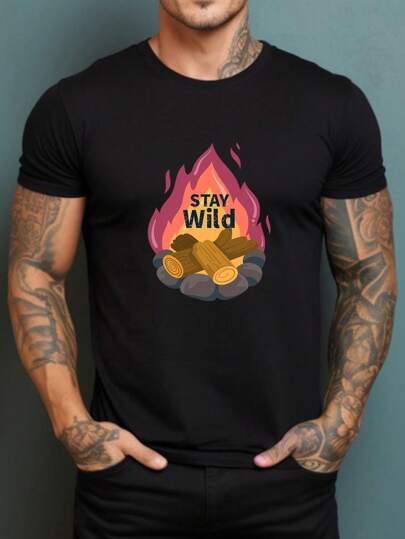 Men's Casual Loungewear Top With Creative Picture Printed Short Sleeve Round Neck Tee