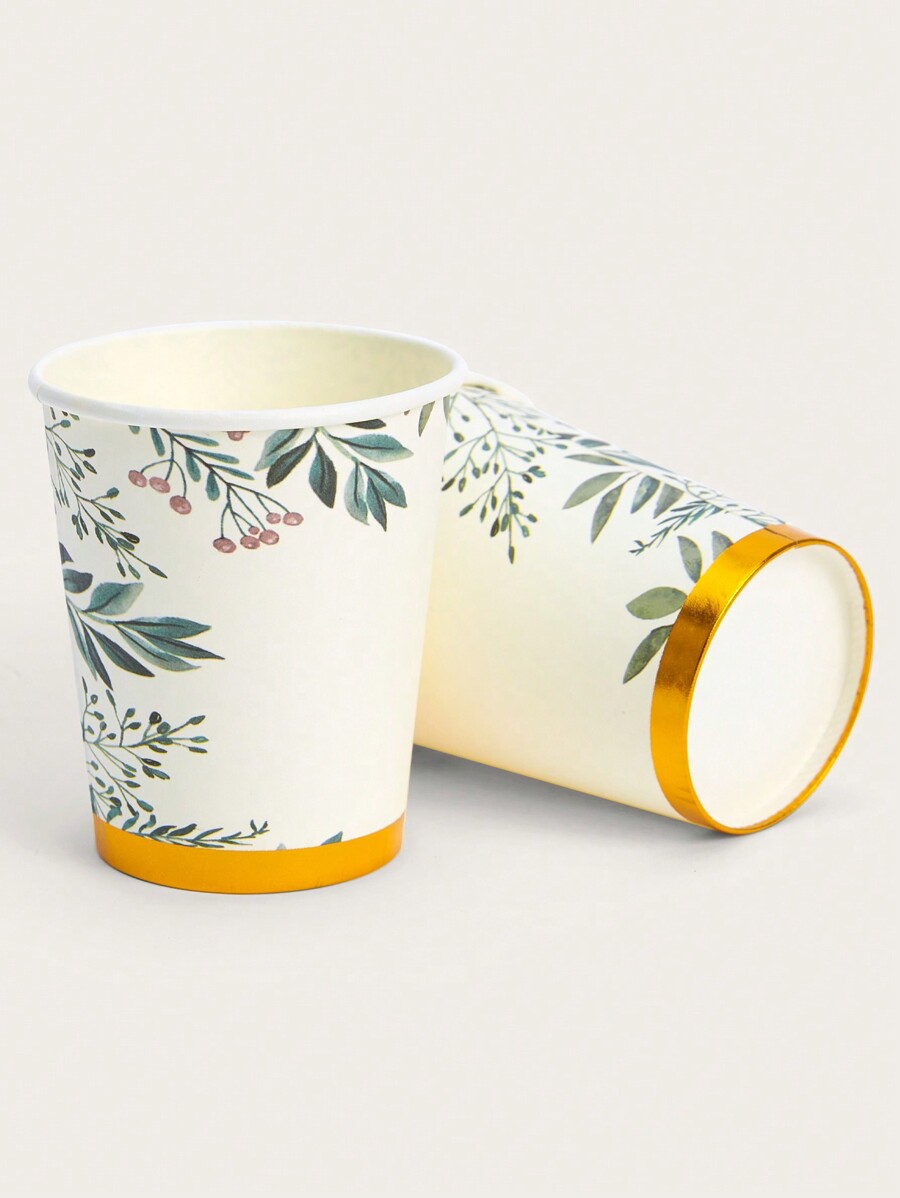 10 PCS 9 oz Botanical Green Leaf Paper Cups, Sage Green Leaf Party ...