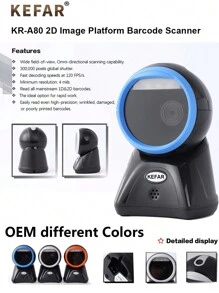KEFAR KR-A80 High End Performance 2D Desktop Barocde Scanner USB Wired Barcode Reader Auto-Scanning Platform OmniDirectional Bar code Scanner For Retail Store Supermarket Warehouse - Blue - View 2