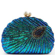 Glitter Vintage Sequins Decor Clutch Wallet, Classic Peacock Feather Pattern Evening Bag, Women's Shiny Satchel Bag For Party, Dinner, Wedding Prom - Blue - View 4