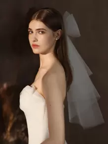 1件装女士白色双层弹力网状发梳，带蝴蝶结，适合新娘/婚礼/派对/旅行，秋季服装，女士情人节配饰