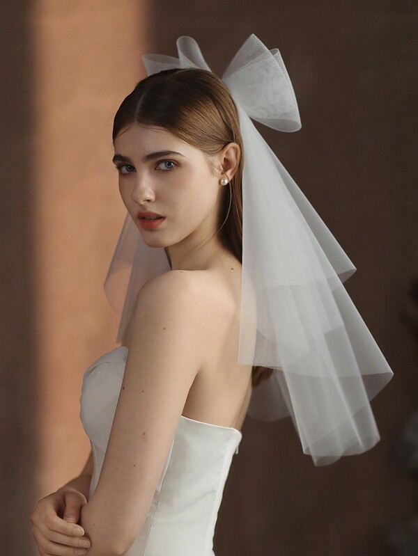 1pc Women's White Double Layer Elastic Mesh Hair Comb With Bow Knot For Bridal/Wedding/Party/Travel Fall Clothes For Women