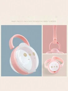 2件/套（1个收纳盒+1个防掉链，不含奶嘴）熊猫图案卡通奶嘴收纳盒/防丢链，适用于3岁以下婴幼儿，便携防尘套装（图案随机发送）