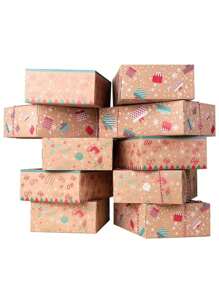 6入組/包，配有PVC窗戶的3款混合式聖誕禮物盒/糖果盒/餅幹盒，採用牛皮紙製造的婚禮宴會禮品袋 - 駝色 - 查看 5