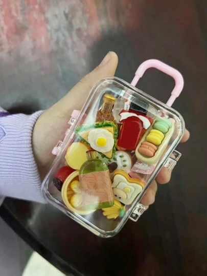 1pc Pink Miniature Luggage Suitcase Toy With Imitated Drink Bottles And Food Crafts Display, Collectible Container For Toys Or Accessories