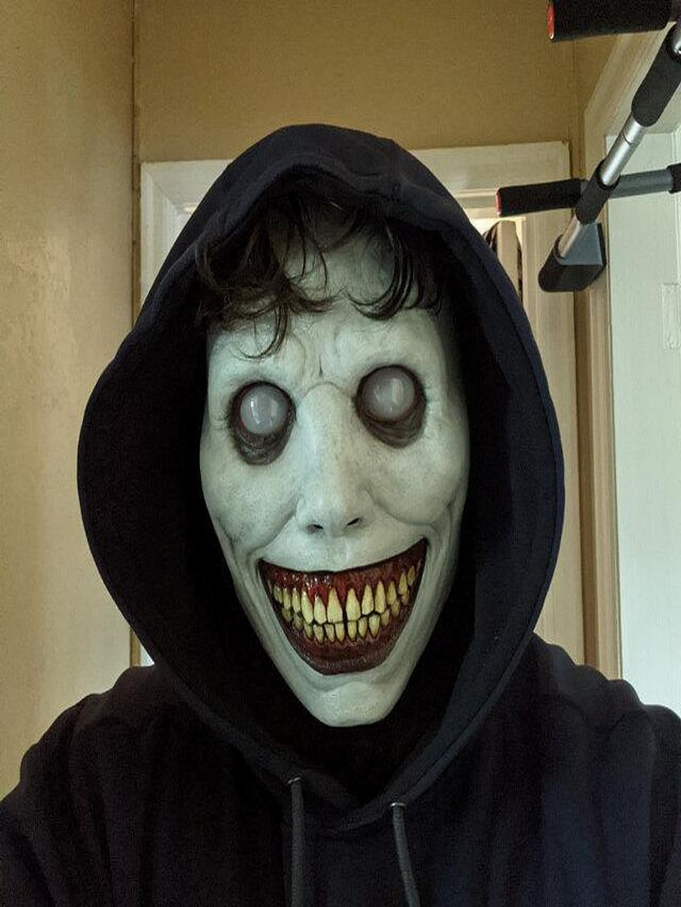 1pc Exorcist Horror Skull Smiling White Face Cosplay Latex Head Mask - White - View 1