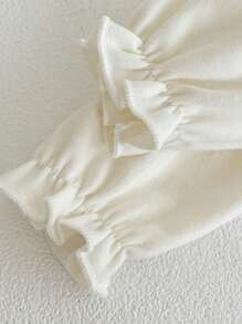 Spring/Autumn Baby Girls' Basic T-Shirt, Fashion Peter Pan Collar Long-Sleeved Solid Color Top, Pullover Undershirt - White - View 4