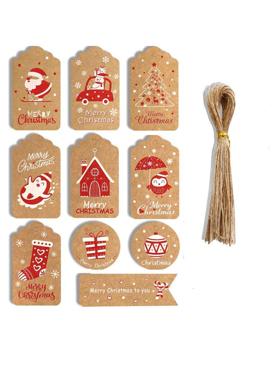 50pcs/pack Christmas Gift Decoration Tag With String - Camel - View 1