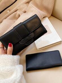 女士長款錢包，豪華錢包，可放置貨幣和卡片，女式錢包手機包商務休閒 - 黑色 - 查看 4