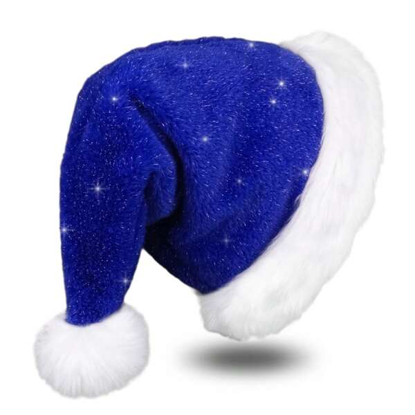 1PC Blue Christmas Hat, Women Plush Santa Hat for Women and Girls, Thickened Velvet Soft Inner Holiday Hat for Festival Prom New Year's Eve Party Favors