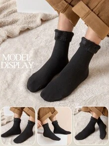 1雙男女通用超厚加絨中筒袜,防寒保暖 - 深灰色 - 查看 11