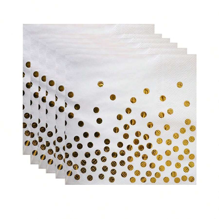 20 piezas 33*33cm Servilletas de papel desechables decorativas blancas y doradas, servilletas con tema de lunares dorados para fiesta de cumpleaños de niños, papel de seda decorativo, servilletas impresas, Navidad