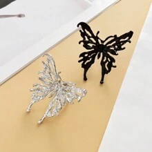 1pc 3d Liquid Alloy Large Butterfly Shaped Open Ring With Vintage & Unique & Exaggerated Style For Halloween - Black - View 4