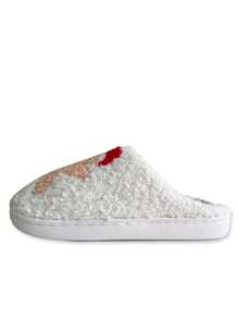 Women's Gingerbread Man Pattern Flat Indoor Slippers, Christmas Home Slippers For Winter - White - View 6