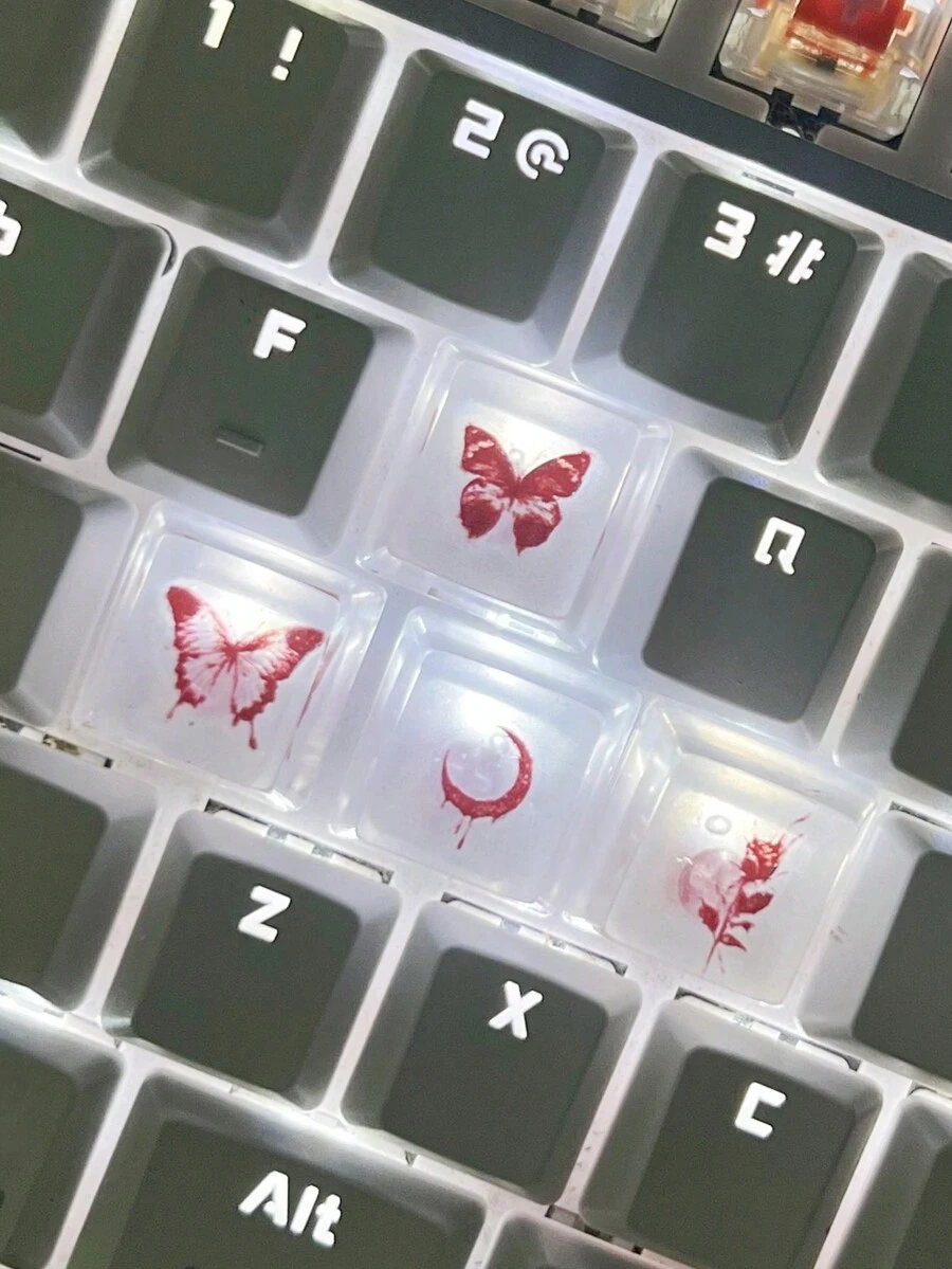 1 Pieza Linda Tapa De Tecla De Mariposa De Resina Abs Transparente Multicolor Para Decoración De Teclado Mecánico - Multicolor - Ver 1