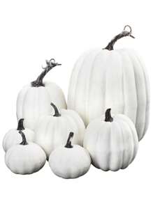 7/8 Pcs Assorted Sizes Artificial Fake Orange Pumpkins Large Faux Harvest Pumpkins For Fall Thanksgiving Halloween Seasonal Holiday Decor - White - View 1