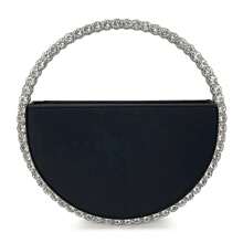Rhinestone Round Ring Evening Bag, Faux Leather Clutch Purse, Women's Elegant Handbags For Party Prom Wedding - Black - View 4