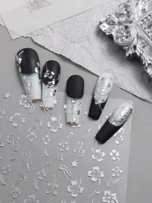 4入組全息印花木槿花美甲貼紙，彩色花瓣葉片滑塊，可用於Y2K設計修指甲和裝飾，DIY美甲 - 彩色 - 查看 6