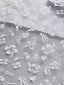 4入組全息印花木槿花美甲貼紙，彩色花瓣葉片滑塊，可用於Y2K設計修指甲和裝飾，DIY美甲 - 彩色 - 查看 3