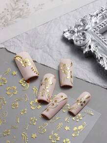 4入組全息印花木槿花美甲貼紙，彩色花瓣葉片滑塊，可用於Y2K設計修指甲和裝飾，DIY美甲 - 彩色 - 查看 4