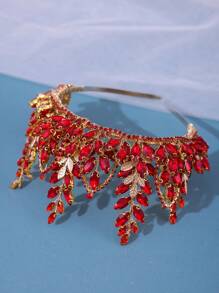 1pc Handmade Crystal Braided Headband, Suitable For Parties And Daily Dressing - Red - View 5