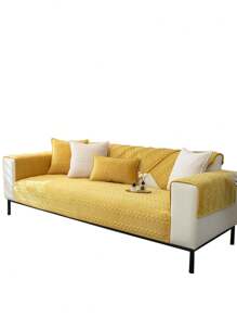 1pc Thick Plush Sofa Cushion Cover, Warm And Comfortable Simple Modern Dutch Velvet Sofa Cover For Autumn And Winter Home Decoration - Yellow - View 7