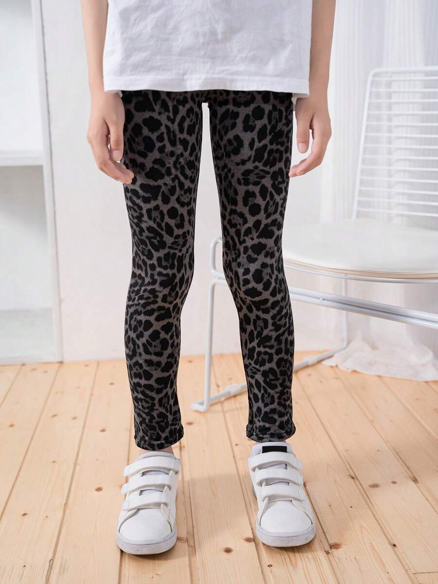 1 cặp quần legging lửng họa tiết hoa và báo xám cho bé gái thích hợp mặc hàng ngày trong mọi mùa - Nhiều màu - Xem 1