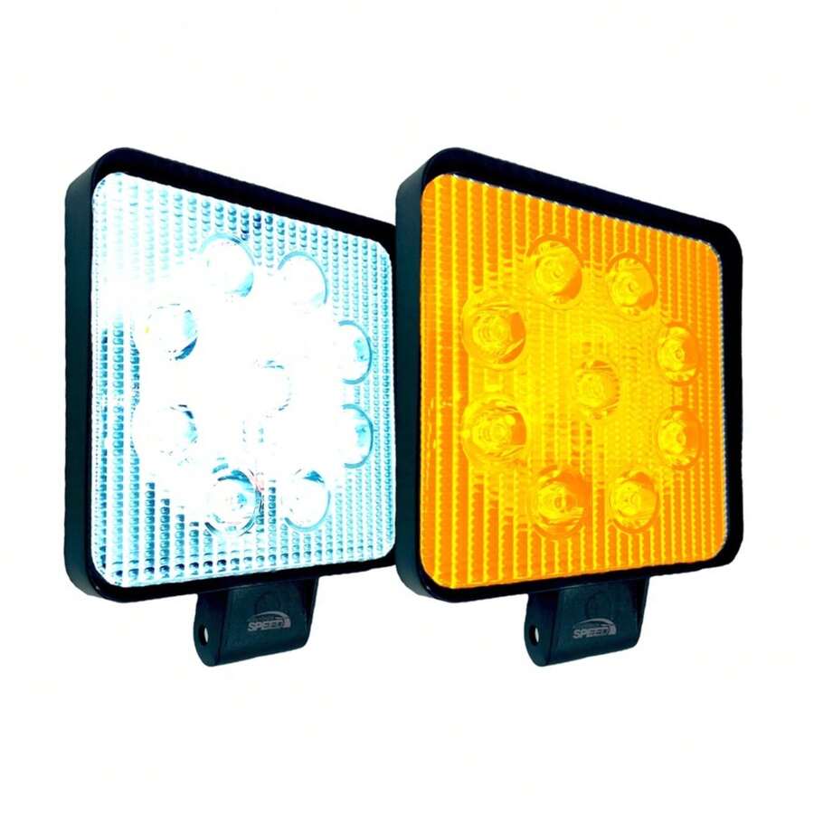 Pair Of 9 LED Auxiliary Square Or Round Two-Color Headlights, Fog - Mustard Yellow - View 1