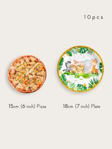 10 pieces/set disposable dinner plates, 7/9 inch cartoon animal pattern wild party supplies, hunting birthday supplies, jungle plates, party paper plates, suitable for hunting plates baby shower tableware - Multicolor - View 4