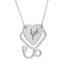 1件女性醫用聽診器項鍊,不銹鋼心跳鏈條鍊,銀色,金色情感心形吊墜頸鍊,護士、醫生日常配飾