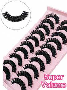 Asiteo 10 Pairs Russian D-Curl Fluffy False Eyelashes, Soft & Voluminous, Natural Look & Reusable Faux Mink Eyelashes, Strip Lashes - Black - View 3