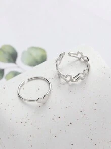 2 件/套心形微镶开口情侣戒指情人节 - 金黃色 - 查看 4