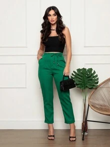 Women Pants - 綠色 - 查看 5