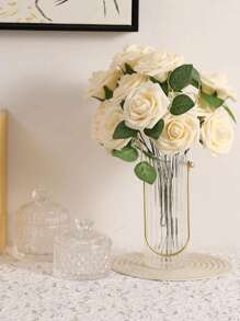Floroom 27pcs Realistic Grey Pink Foam Artificial Roses With Stems, Suitable For DIY Wedding Bouquets, Bridal Shower Centerpieces, Floral Arrangements, Party Table Decor, Home Decoration (No Packaging Box, OPP Bag Packaging) - Champagne - View 5