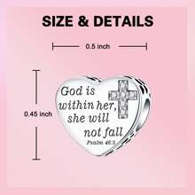 Silver-Plated Heart Cross Rhinestone Pendant Charm, Meaning "God In Her Heart", Suitable For Women Bracelet DIY Jewelry - Silver - View 4