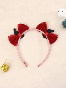 1入/包聖誕節主題紅色蝴蝶結髮箍,附有聖誕老人裝飾,適合兒童 - 彩色 - 查看 3
