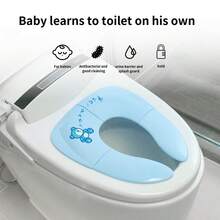 1pc Foldable Children's Toilet Seat Cover For Hotel & Travel Use, Easy To Store - Blue - View 7