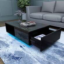 COSVALVE 43.3IN LED Black Coffee Tables For Living Room With 16 Colors LED Lights Modern Coffee Table With Storage Drawer Rectangle Center Table For Home Furniture - Black - View 8