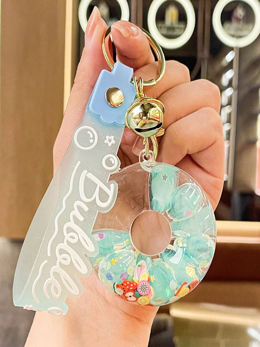 Doughnut-shaped Liquid Glow-in-the-dark Keychain With Oil-drip Effect, Cute Car Pendant, Personalized Fashion Accessory - Multicolor - View 1