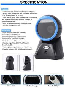 KEFAR KR-A80 High End Performance 2D Desktop Barocde Scanner USB Wired Barcode Reader Auto-Scanning Platform OmniDirectional Bar code Scanner For Retail Store Supermarket Warehouse - Blue - View 4