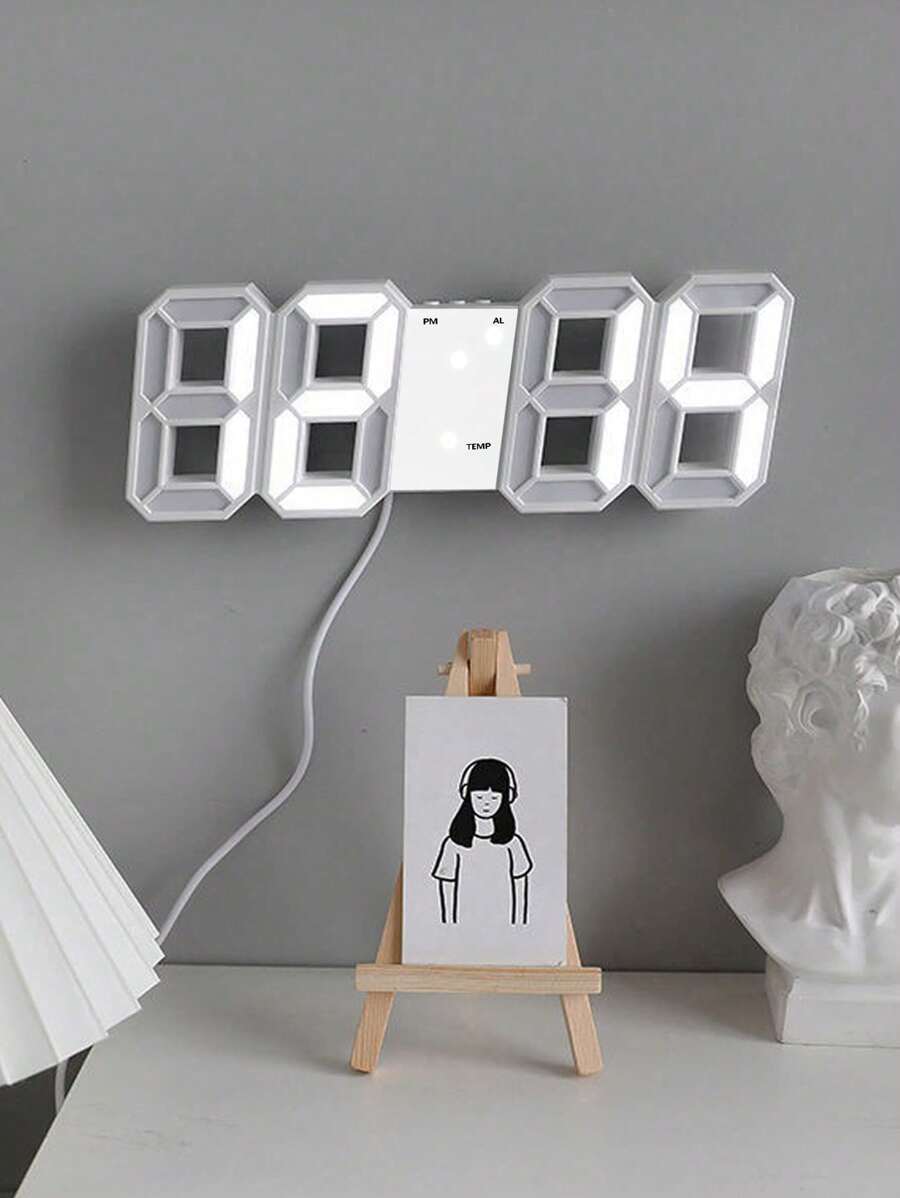 Smart 3d Digital Clock Alarm Clock, Wall Mounted Led Electronic Clock